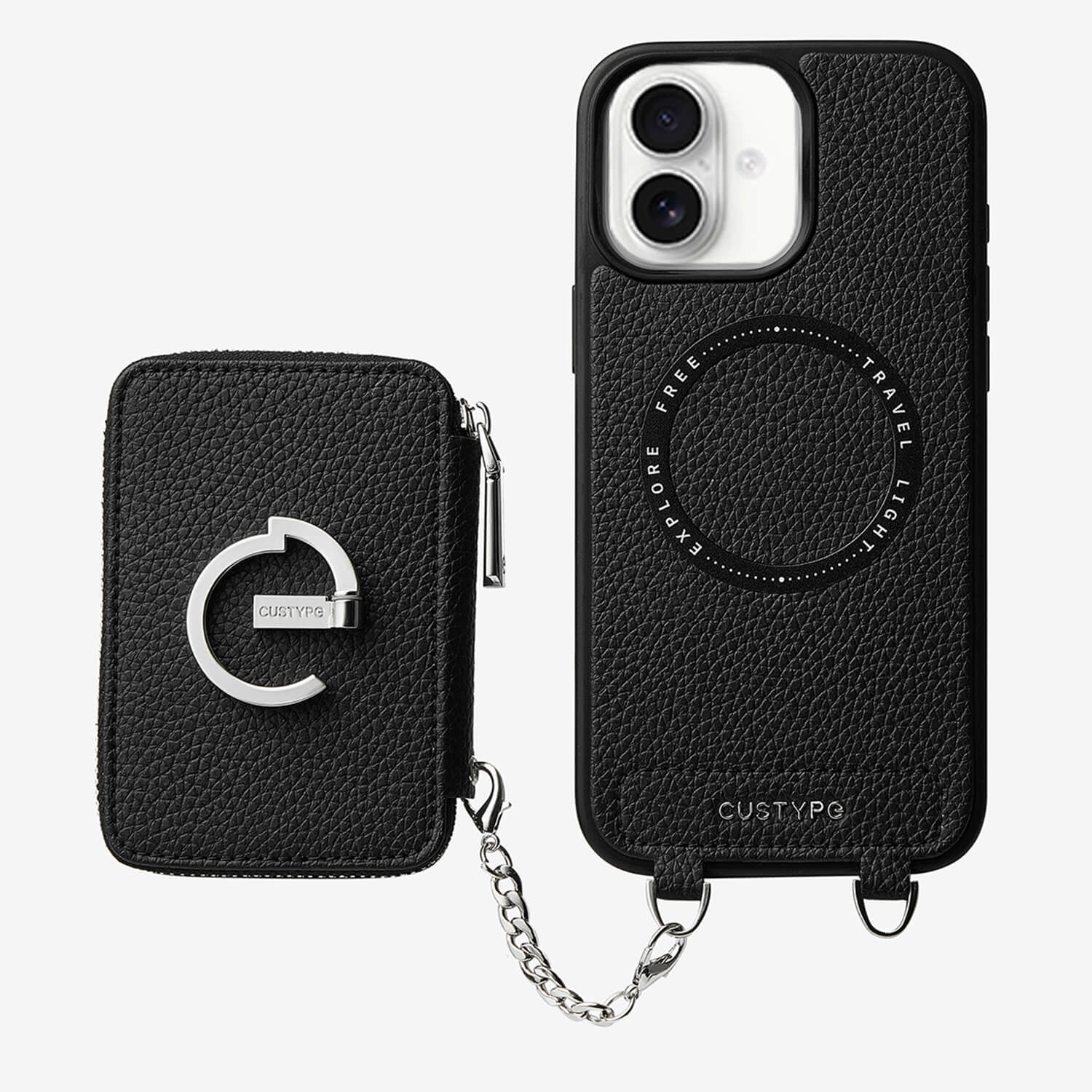iPhone 17用レザー取り外し可能ウォレットケース（シルバー金具＆E