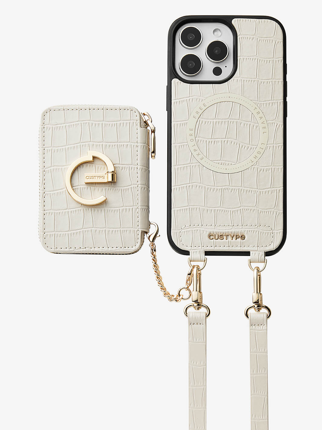 Crocodile Design Set Detachable Wireless Charging Crossbody Estand W