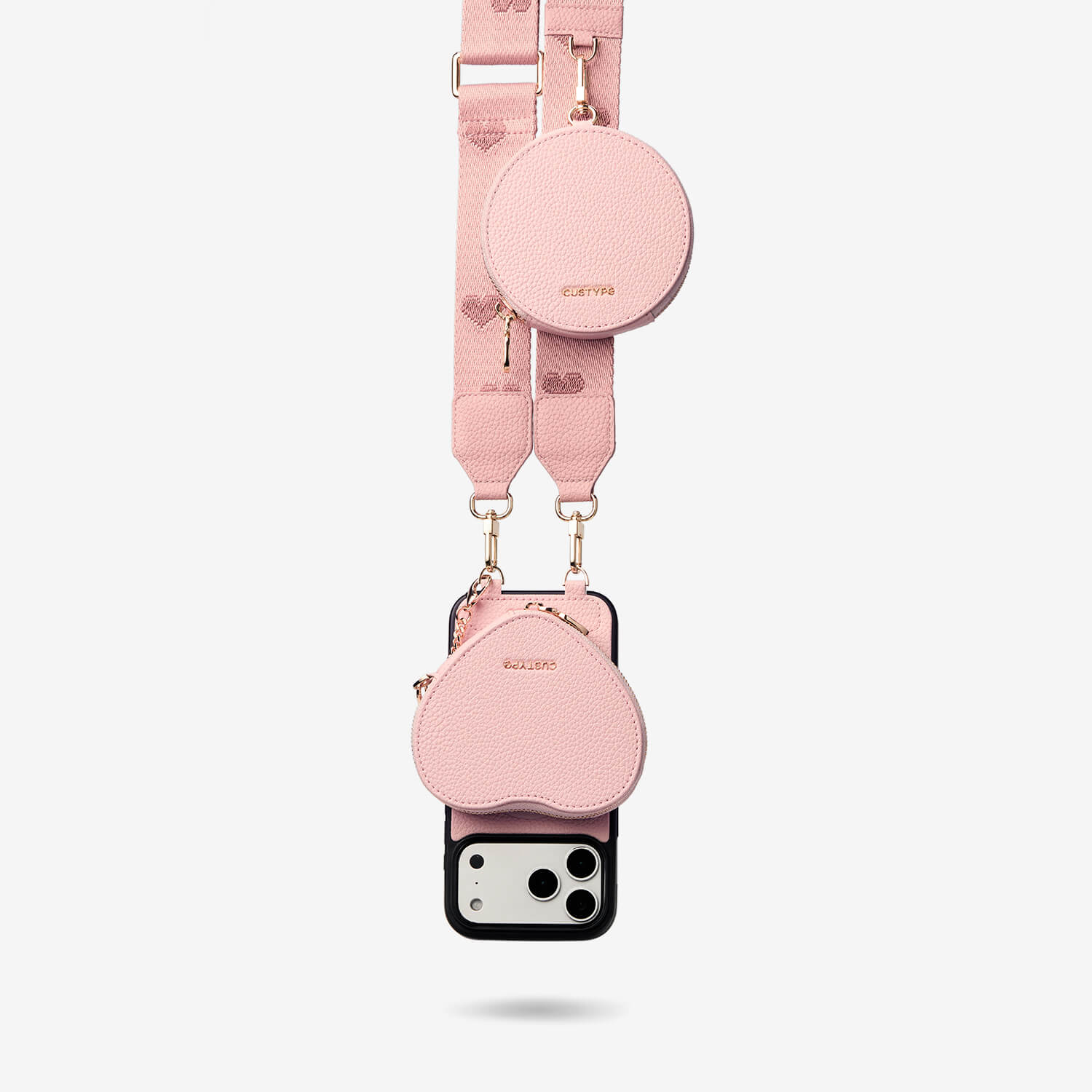 Morandi Leather Crossbody Phone Case with Zipper Heart Pouch, Light Pink / iPhone 17 Pro Max Morandi Leather Crossbody Phone Case with Zipper Heart Pouch, Light Pink / iPhone 17 Pro Max