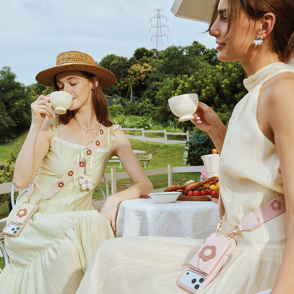 Women with floral phone straps