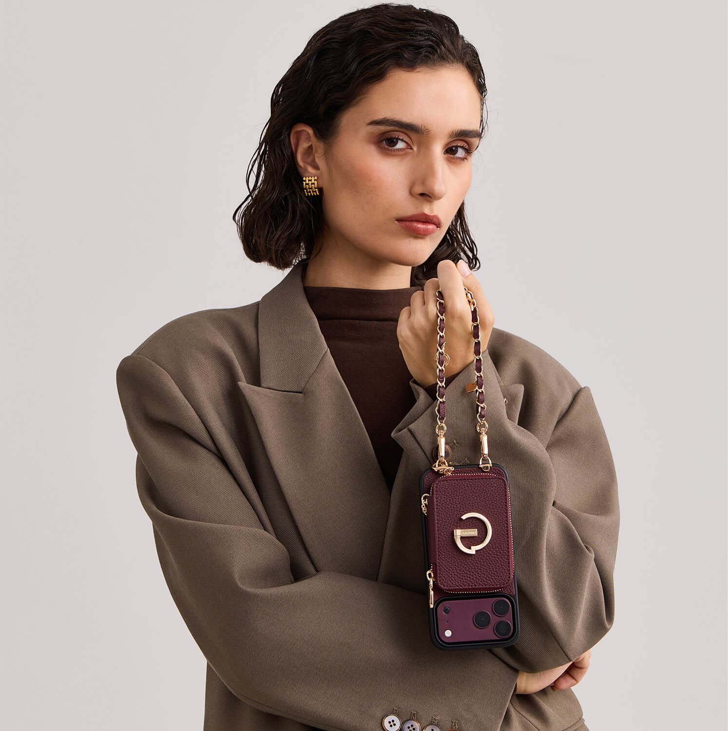 Phone Cases with Wristlet Chain in Burgundy