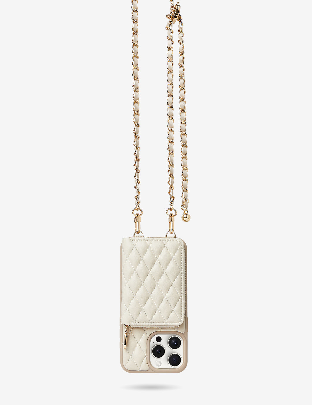 LuxeCharm- Argyle Phone Case with Chain Strap Beige