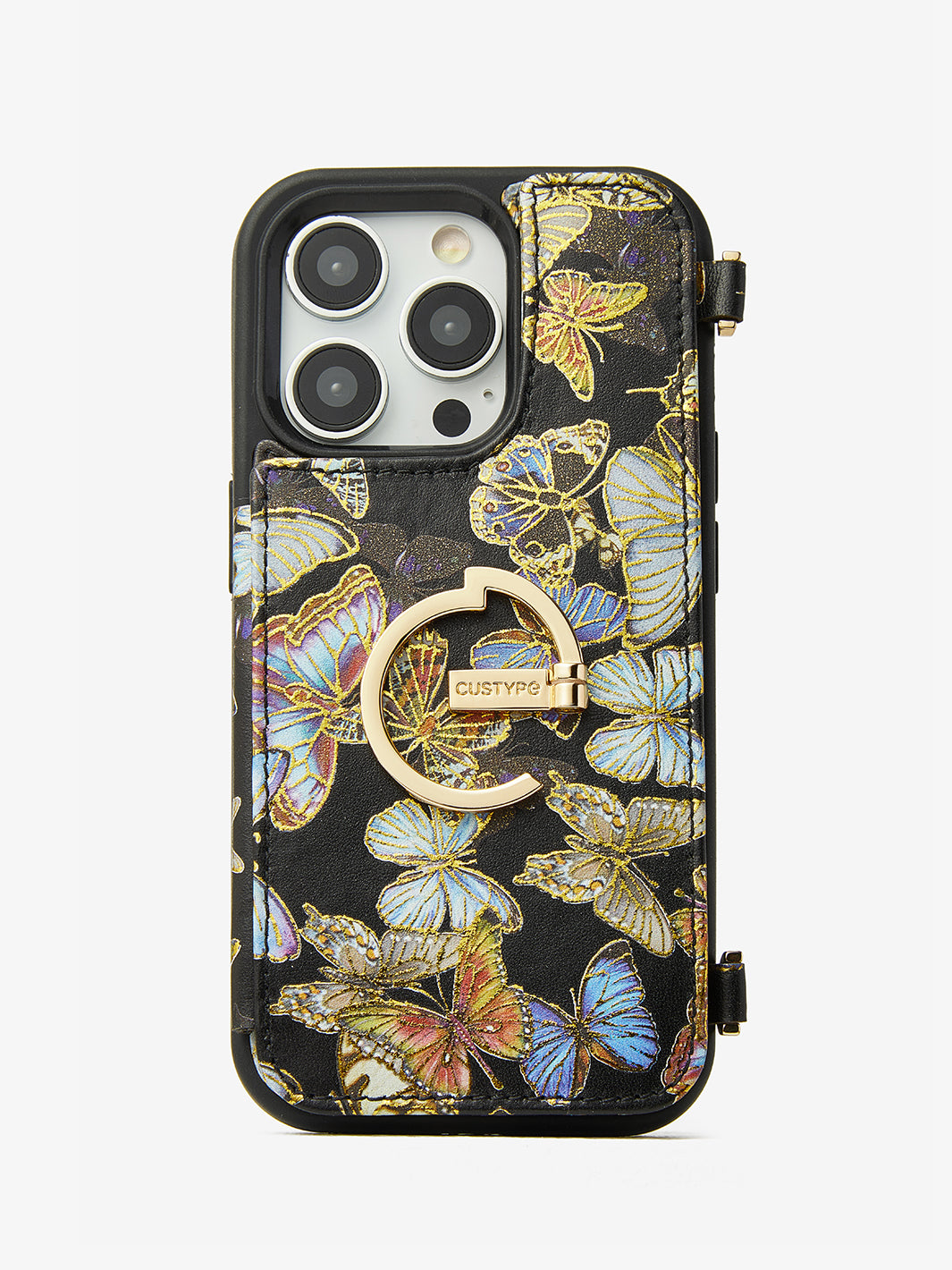 Custype wallet phone case with ring holder butterfly phone cover in black