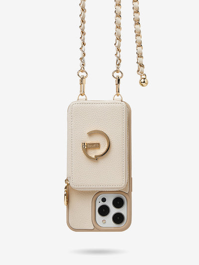 LuxeCharm- Lychee Phone Case with Chain Strap-beige