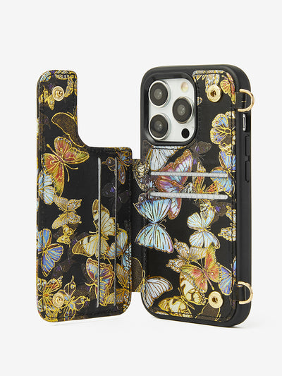 Custype wallet phone case with ring holder butterfly phone cover in black 2
