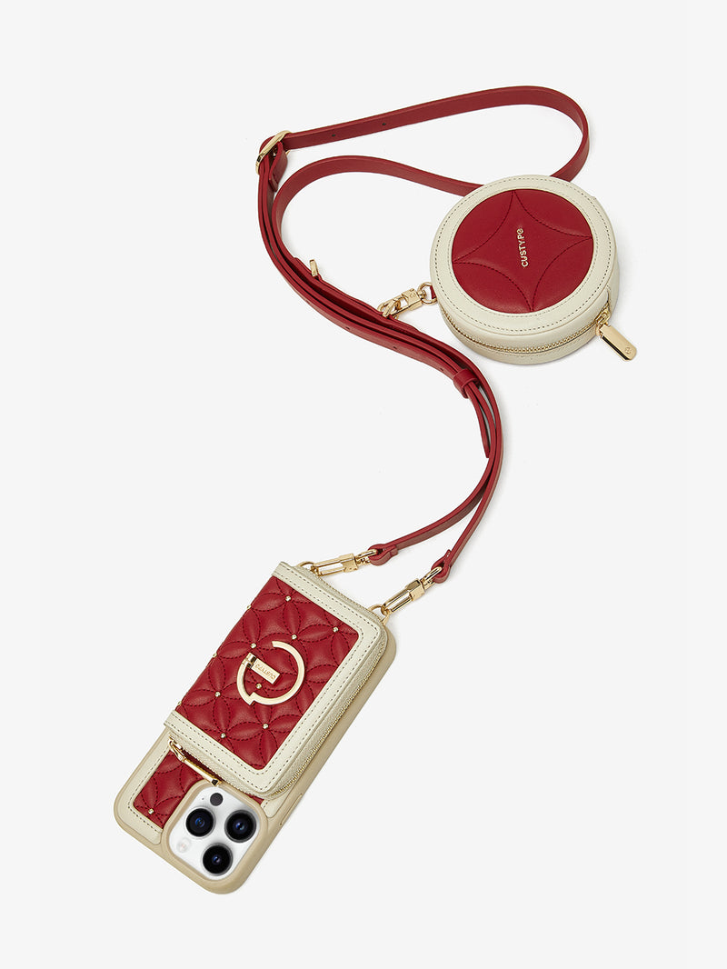 Phone case with holder round bag crossbody strap iPhone case cover winered