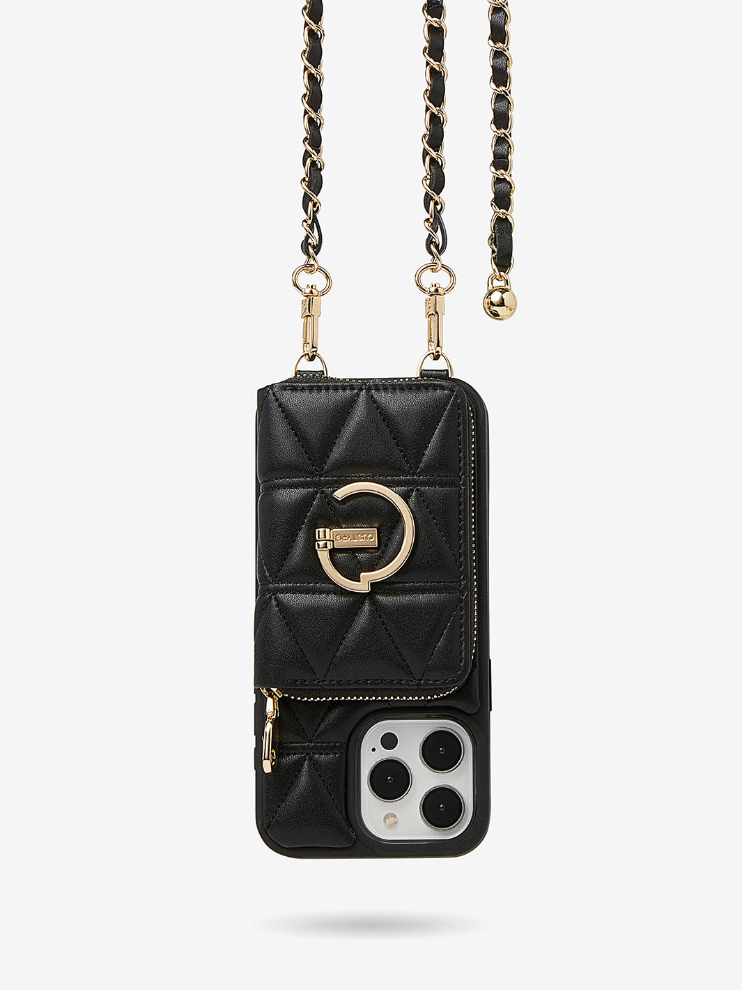 LuxeCharm- Triangle Argyle Phone Case with Chain Leather Strap Black