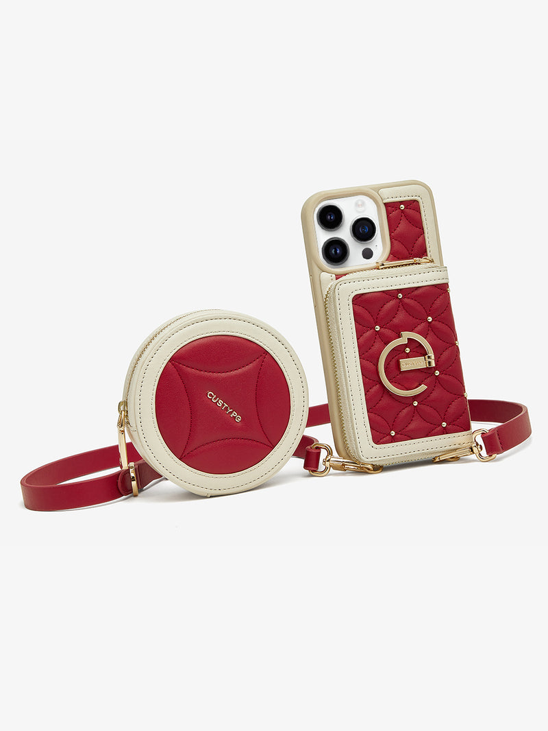 Phone case with holder round bag crossbody strap iPhone case cover winered