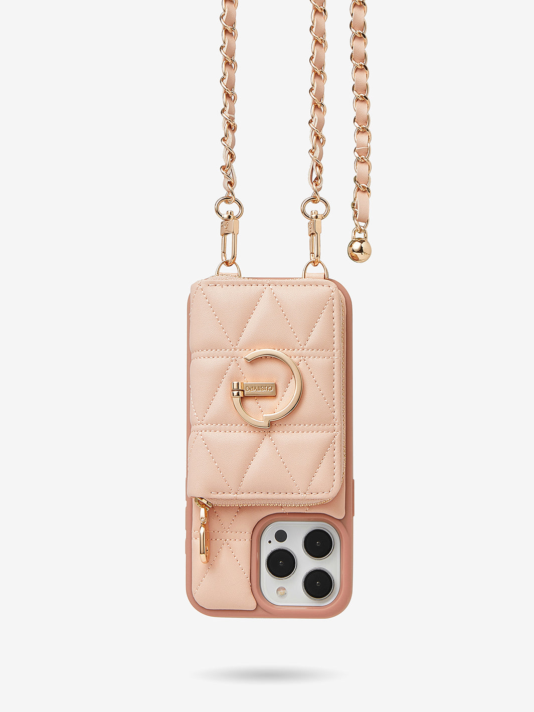 LuxeCharm- Triangle Argyle Phone Case with Chain Leather Strap-pink