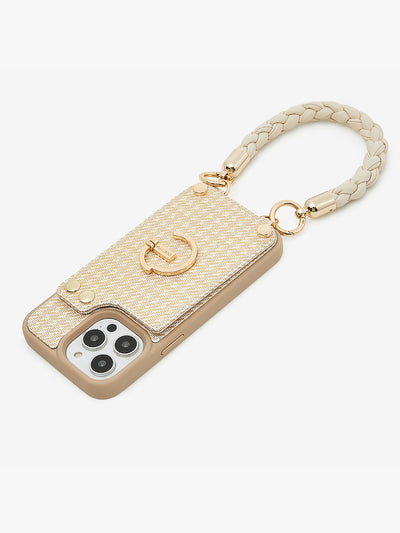 Custype iphone case with wristband wallet case with kickstand beige