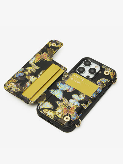 Custype wallet phone case with ring holder butterfly phone cover in black 4