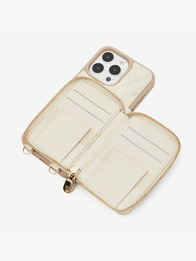 Custype wallet iPhone case with crossbody strap in beige
