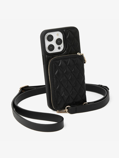 Custype wallet phone case with small pouch with crossbody strap in black iphone 15