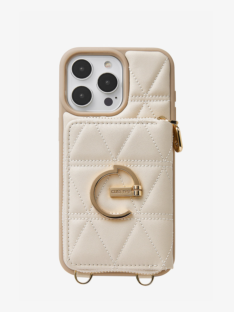 Custype LuxeCharm- Triangle Argyle Phone Case with Chain Leather Strap Beige