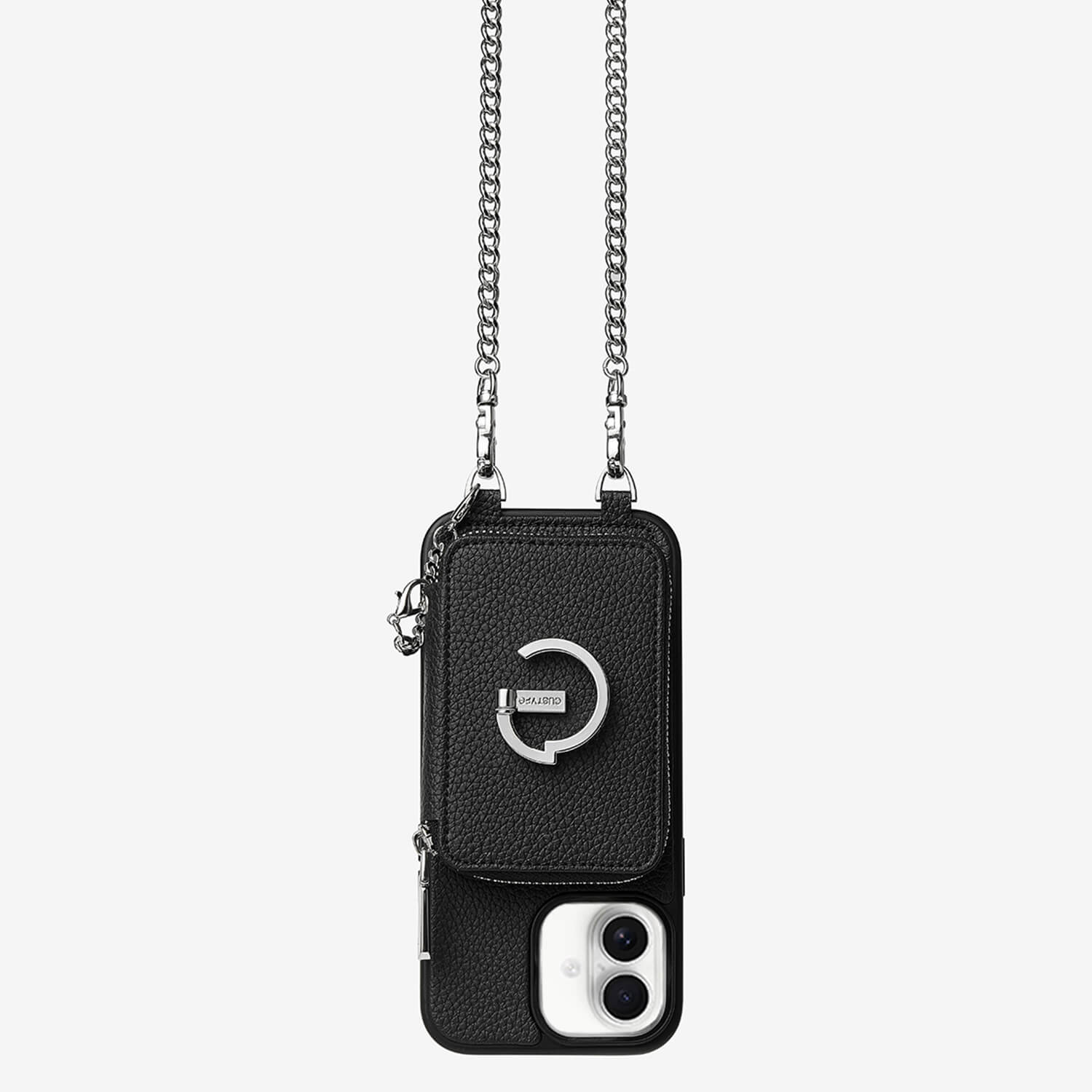 Silver Aura Range- Minimalist Crossbody Wallet Case for MagSafe with Kickstand-Mobile Phone Cases-DETACHABLE WALLET & PHONE POUCH-Black-iPhone 16 Plus-Custype