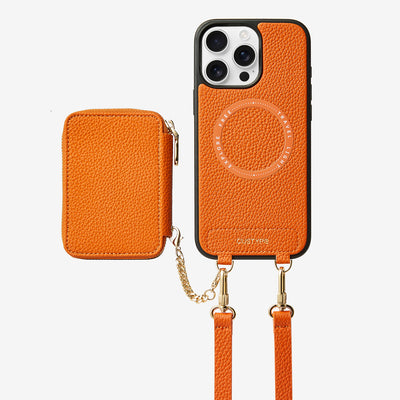 Unique Design Set- Detachable Wireless Charging Crossbody Wallet Phone Case Set-Mobile Phone Cases-DETACHABLE WALLET & PHONE POUCH-Orange-iPhone 16 Pro Max-Custype