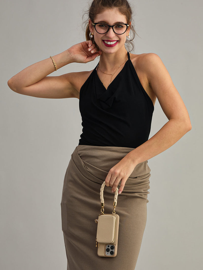 Beige wristlet for phone 