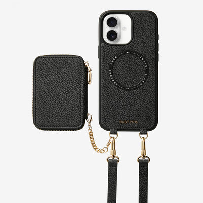 Unique Design Set- Detachable Wireless Charging Crossbody Wallet Phone Case Set-Mobile Phone Cases-DETACHABLE WALLET & PHONE POUCH-Black-iPhone 16 Pro Max-Custype