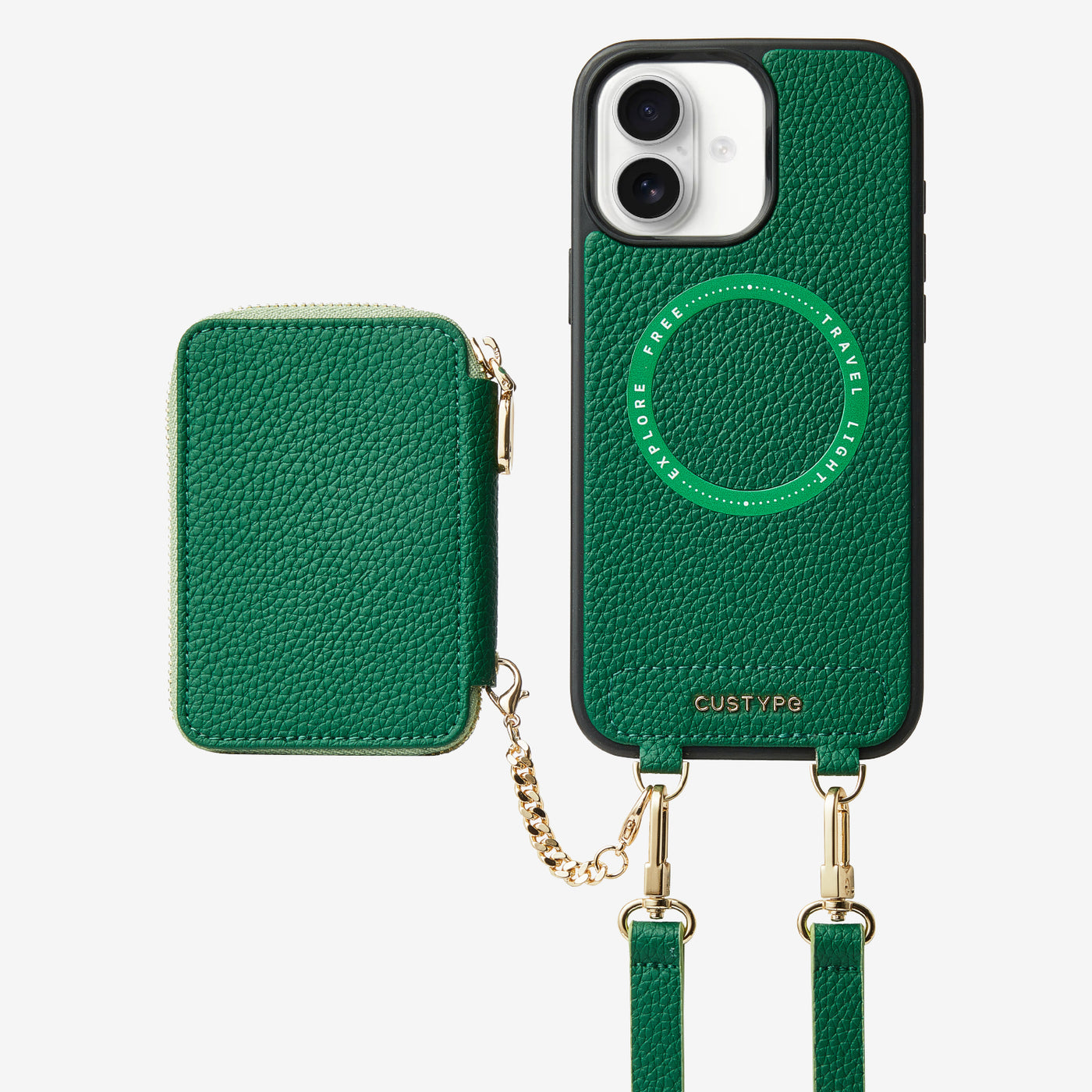 Unique Design Set- Detachable Wireless Charging Crossbody Wallet Phone Case Set-Mobile Phone Cases-DETACHABLE WALLET & PHONE POUCH-Green-iPhone 16 Plus-Custype