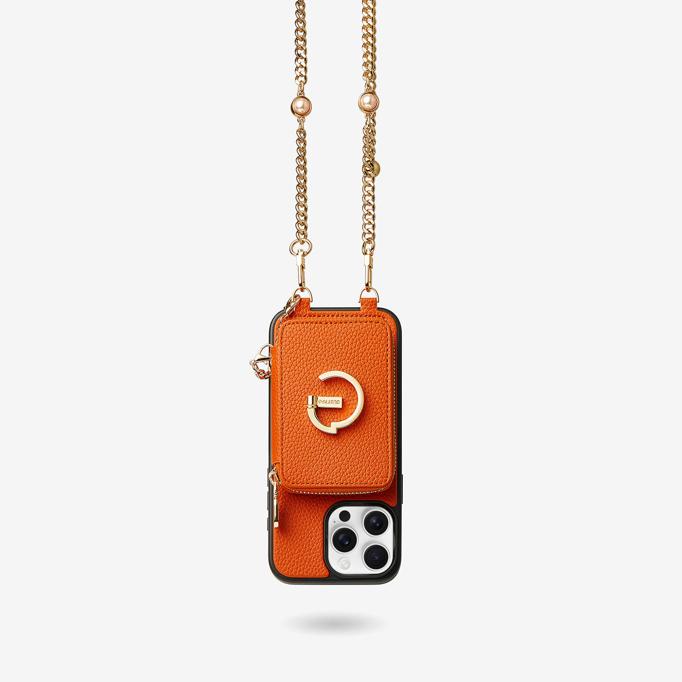 Candy Chain Kit- Magnetic Separable Wallet iPhone Case with Pearl Chain & Grip-Mobile Phone Cases-DETACHABLE WALLET & PHONE POUCH-Orange-iPhone 16 Pro Max-Custype