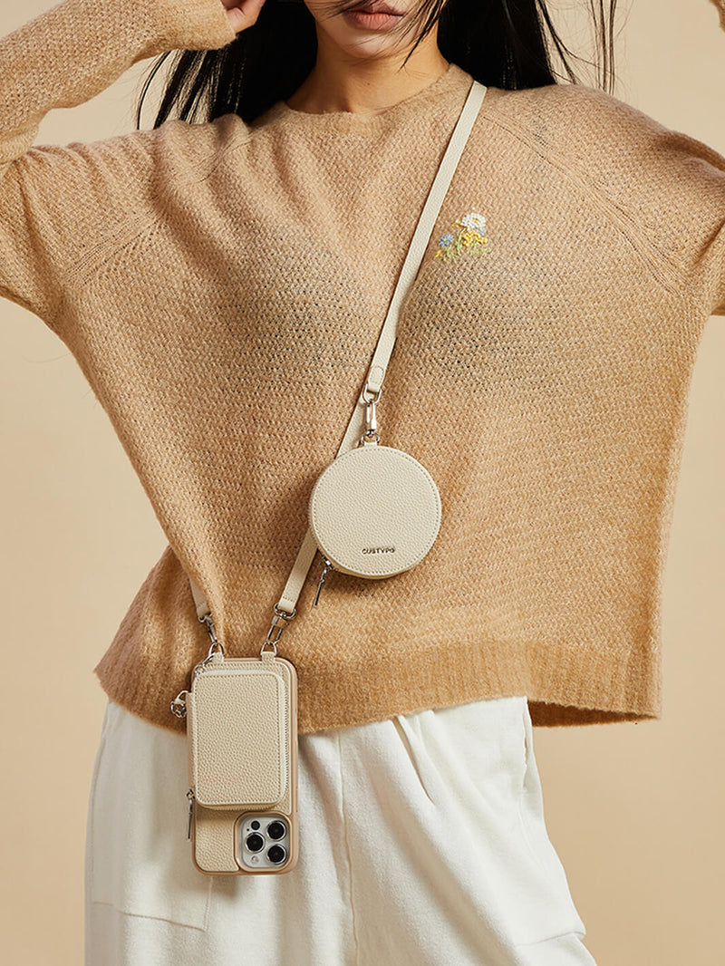 Lunar Silver Series- Premium Crossbody Magsafe Phone Case with Removable Wallet & Round Pouch-Mobile Phone Cases-DETACHABLE WALLET & ROUND POUCH-Black-iPhone 16 Pro Max-Custype