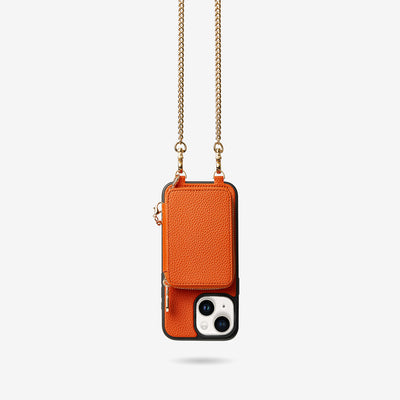 Trendy Chain Series- Magsafe Compatible Wallet Case with Strap for iPhone-Mobile Phone Cases-DETACHABLE WALLET & PHONE POUCH-Orange-iPhone 15 Plus-Custype