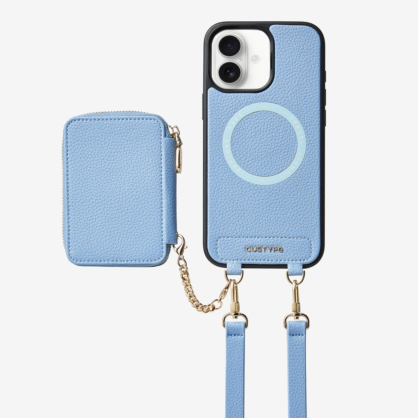 Unique Design Set- Detachable Wireless Charging Crossbody Wallet Phone Case Set-Mobile Phone Cases-DETACHABLE WALLET & PHONE POUCH-Blue-iPhone 16 Plus-Custype