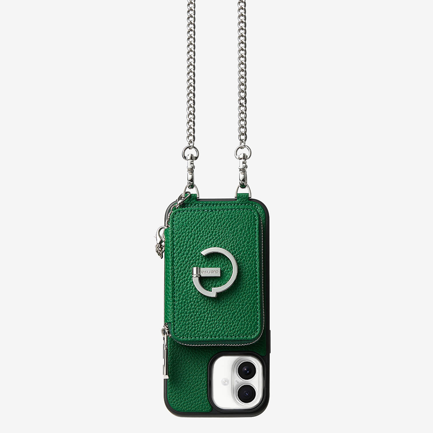 Silver Aura Range- Minimalist Crossbody Wallet Case for MagSafe with Kickstand-Mobile Phone Cases-DETACHABLE WALLET & PHONE POUCH-Green-iPhone 16 Plus-Custype