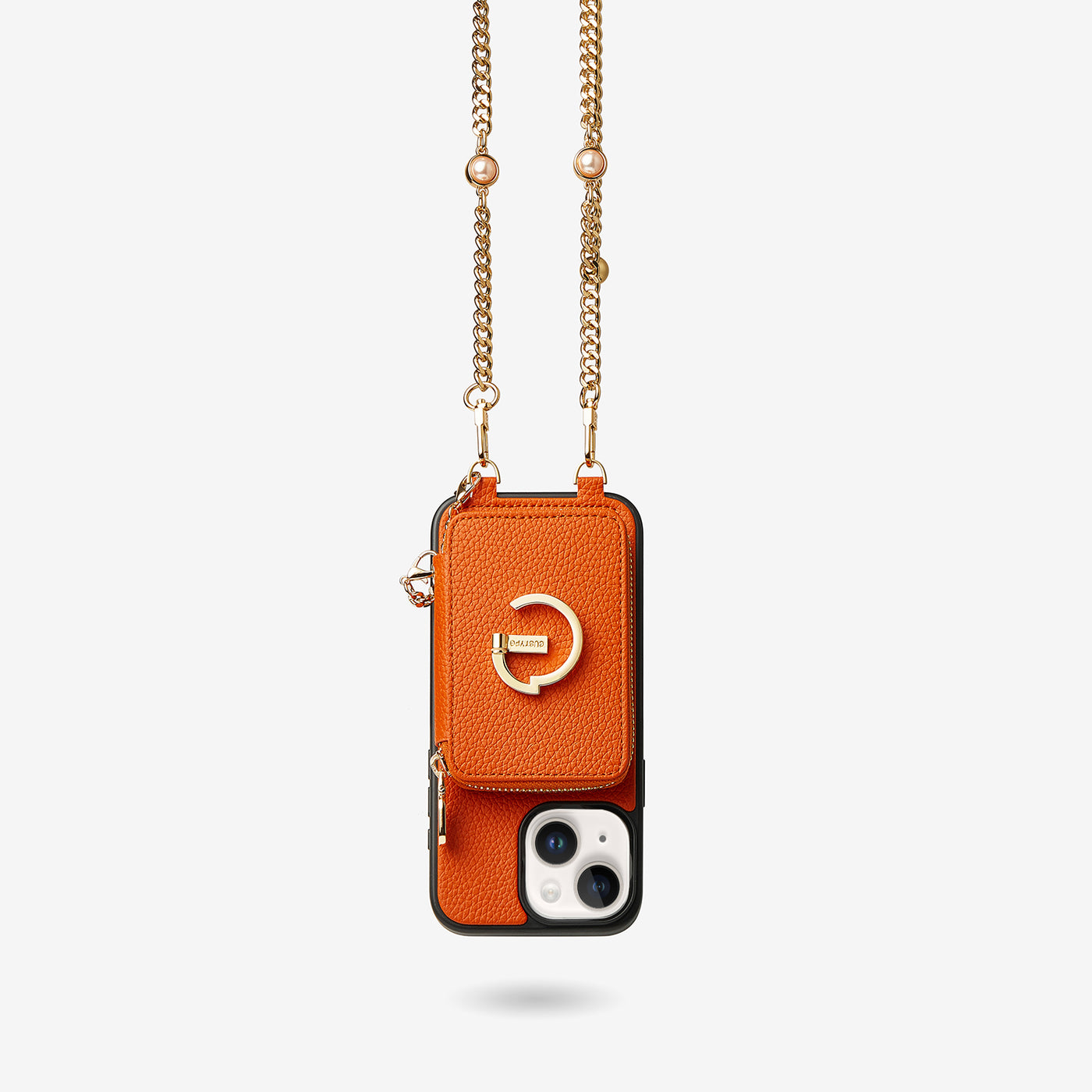 Candy Chain Kit- Magnetic Separable Wallet iPhone Case with Pearl Chain & Grip-Mobile Phone Cases-DETACHABLE WALLET & PHONE POUCH-Orange-iPhone 15 Plus-Custype