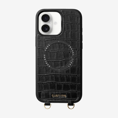 Crocodile Design Set- Wireless Charging Phone Case-Mobile Phone Cases-PHONE CASE & WIRELESS CHARGING-Black-iPhone 16 Plus-Custype