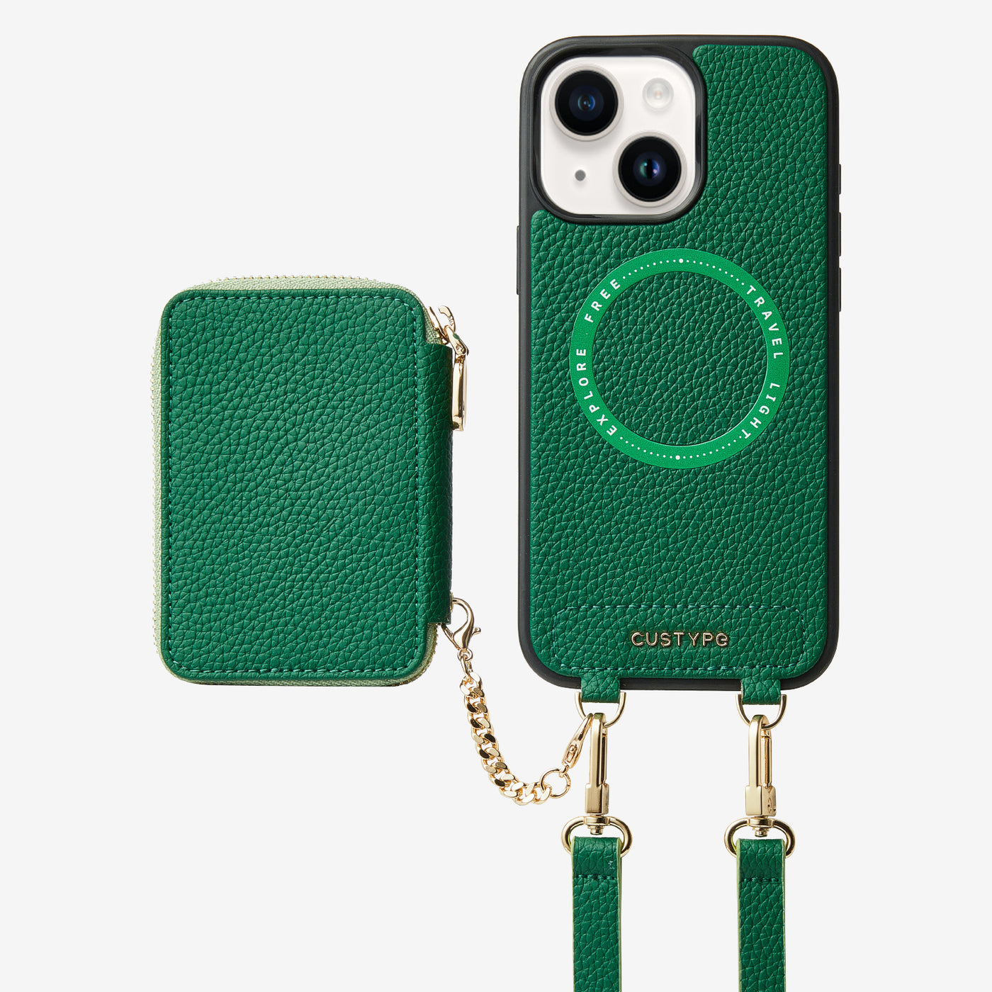 Unique Design Set- Detachable Wireless Charging Crossbody Wallet Phone Case Set-Mobile Phone Cases-DETACHABLE WALLET & PHONE POUCH-Green-iPhone 15 Plus-Custype