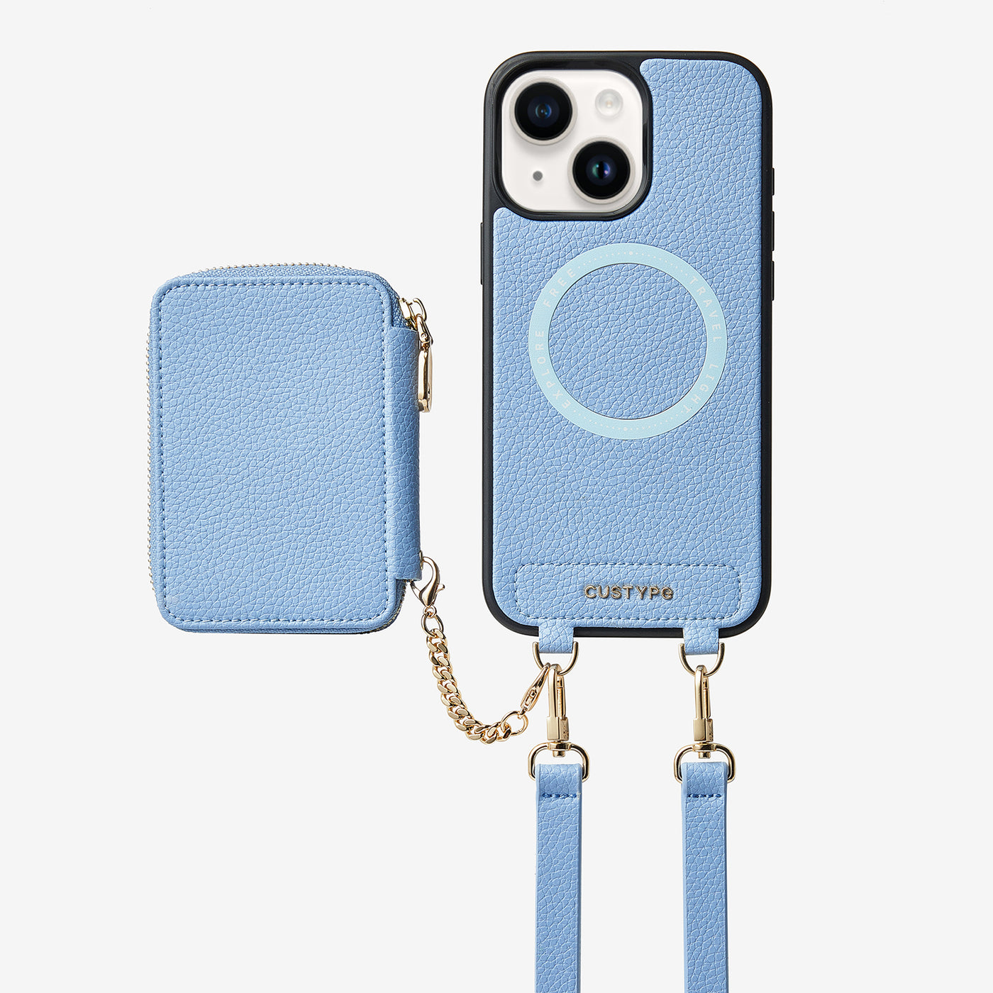 Unique Design Set- Detachable Wireless Charging Crossbody Wallet Phone Case Set-Mobile Phone Cases-DETACHABLE WALLET & PHONE POUCH-Blue-iPhone 15 Plus-Custype