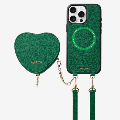 Heart Design Kit- Detachable Wireless Charging Crossbody Wallet Phone Case Pouch Set-Mobile Phone Cases-DETACHABLE WALLET & WIRELESS CHARGING-Green-iPhone 16 Pro Max-Custype