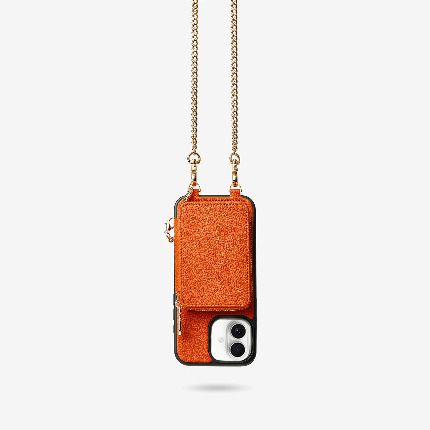 Trendy Chain Series- Magsafe Compatible Wallet Case with Strap for iPhone-Mobile Phone Cases-DETACHABLE WALLET & PHONE POUCH-Orange-iPhone 16 Plus-Custype