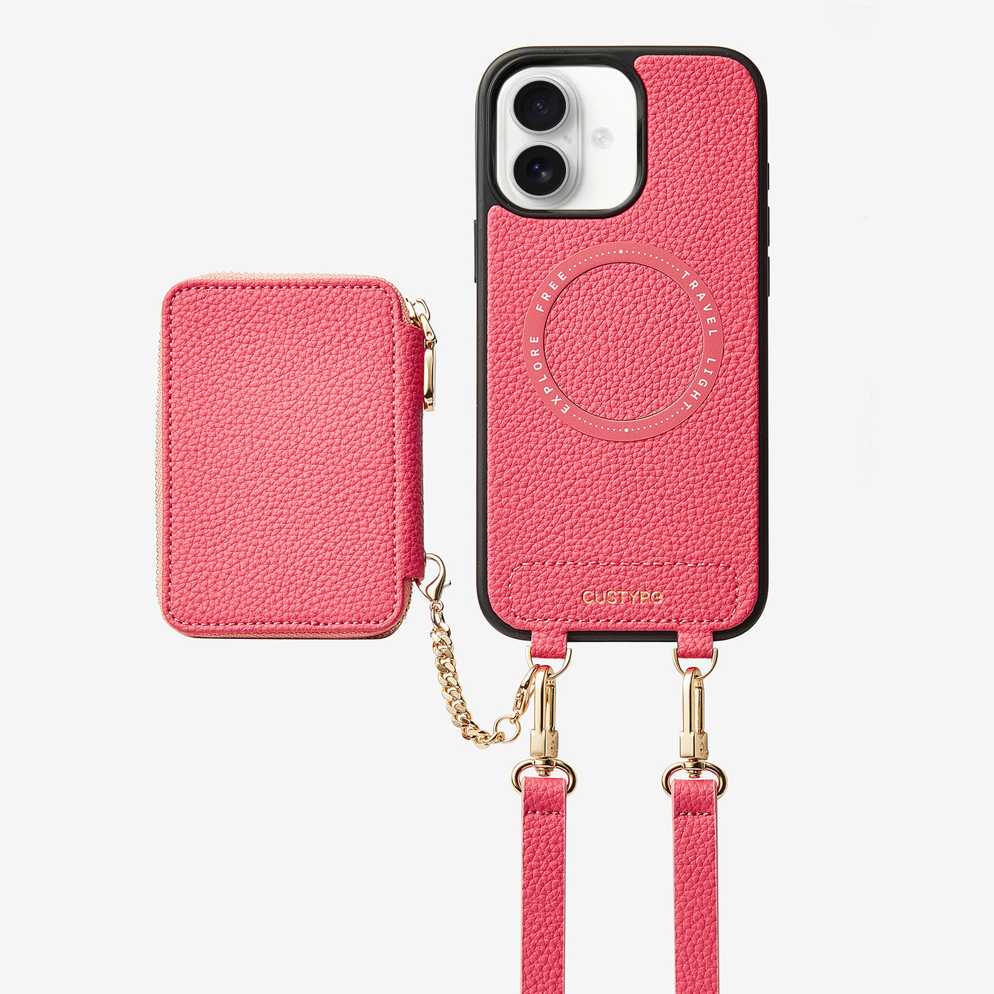 Unique Design Set- Detachable Wireless Charging Crossbody Wallet Phone Case Set-Mobile Phone Cases-DETACHABLE WALLET & PHONE POUCH-Peach Pink-iPhone 16 Plus-Custype