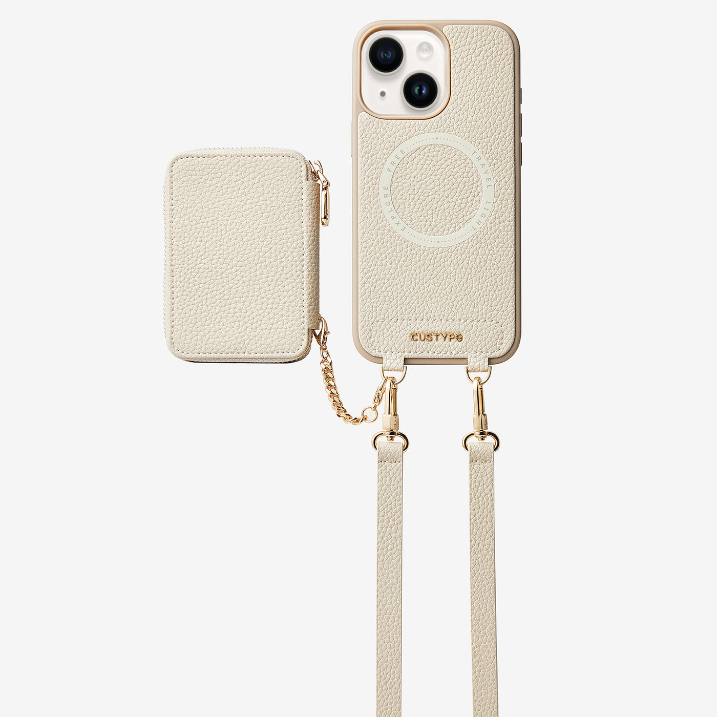 Unique Design Set- Detachable Wireless Charging Crossbody Wallet Phone Case Set-Mobile Phone Cases-DETACHABLE WALLET & PHONE POUCH-Beige-iPhone 15-Custype