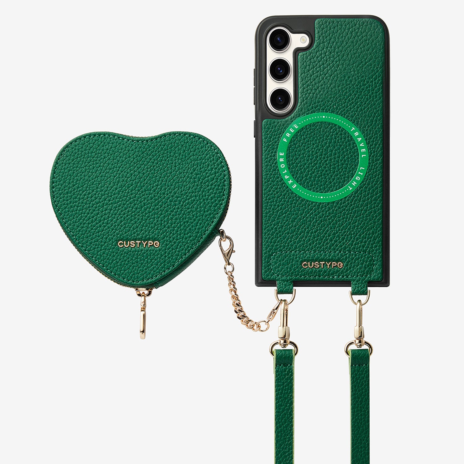 Heart Design Kit- Samsung Galaxy Detachable Wireless Charging Crossbody Wallet Phone Case Pouch Set-Mobile Phone Cases-DETACHABLE WALLET & WIRELESS CHARGING-Green-Samsung S25 Plus-Custype