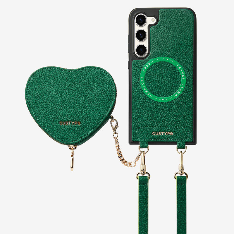 Heart Design Kit- Samsung Galaxy Detachable Wireless Charging Crossbody Wallet Phone Case Pouch Set-Mobile Phone Cases-DETACHABLE WALLET & WIRELESS CHARGING-Green-Samsung S25 Plus-Custype