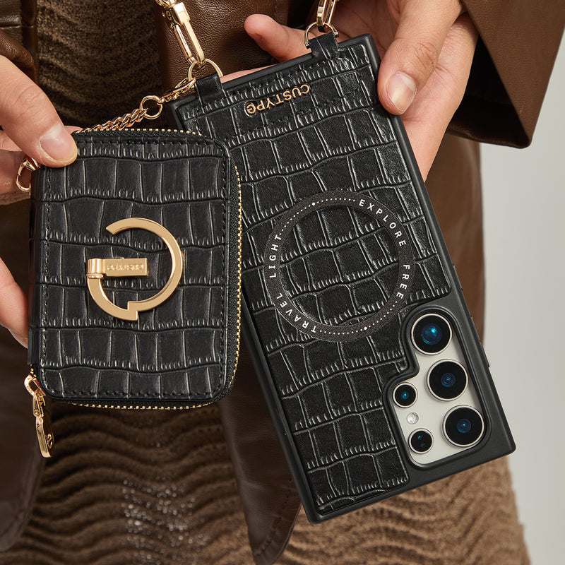 Crocodile Design Set- Samsung Galaxy Sling Grip Wallet Phone Case with Round Purse-Custype