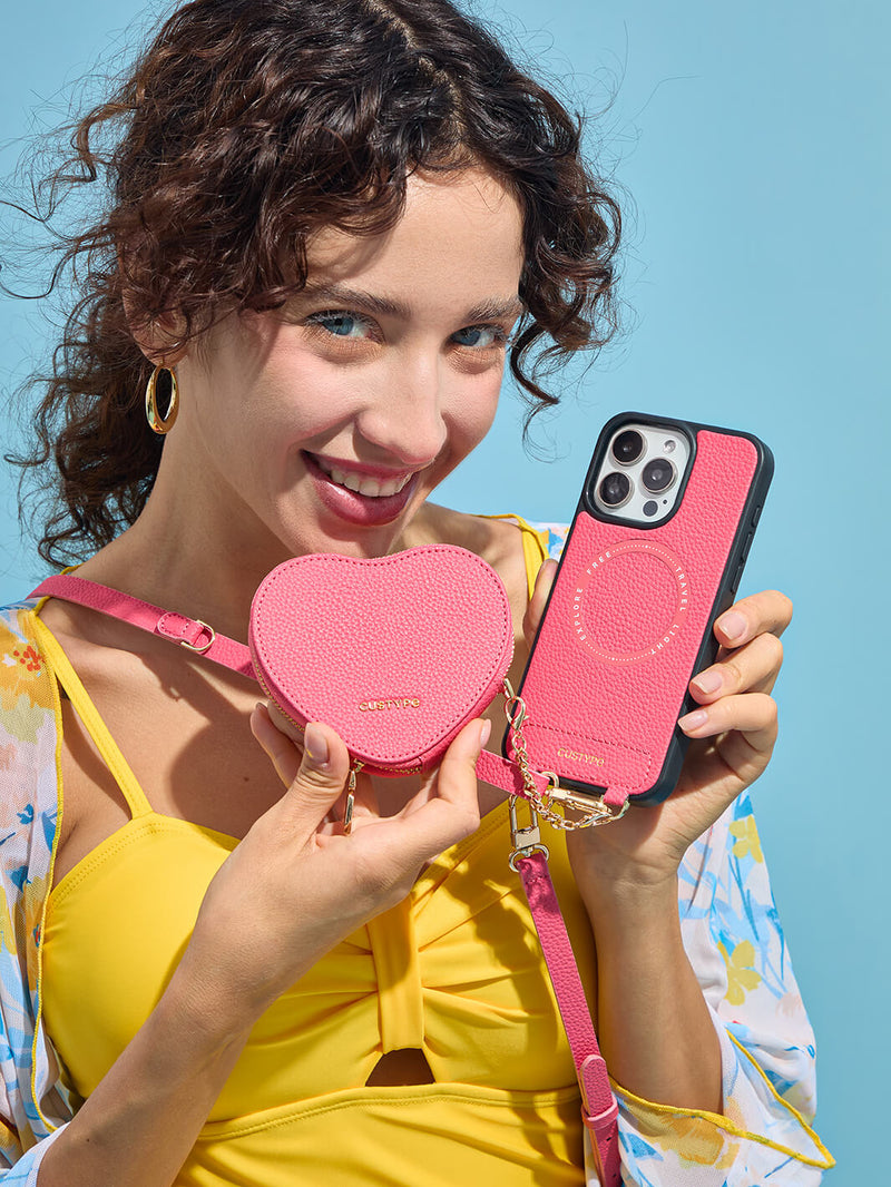 leather cell phone covers zipper heart pouch iPhone 16 Pro
