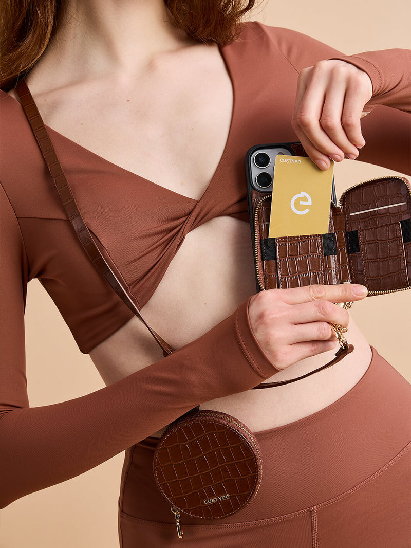 Crocodile Craft Set- Detachable Wireless Charging Crossbody Wallet Phone Case Round Pouch Set-Mobile Phone Cases-DETACHABLE WALLET & ROUND POUCH-Green-iPhone 16 Pro Max-Custype