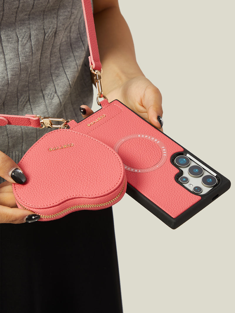 Heart Design Kit- Samsung Galaxy Detachable Wireless Charging Crossbody Wallet Phone Case Pouch Set-Mobile Phone Cases-DETACHABLE WALLET & WIRELESS CHARGING-Green-Samsung S25 Ultra-Custype