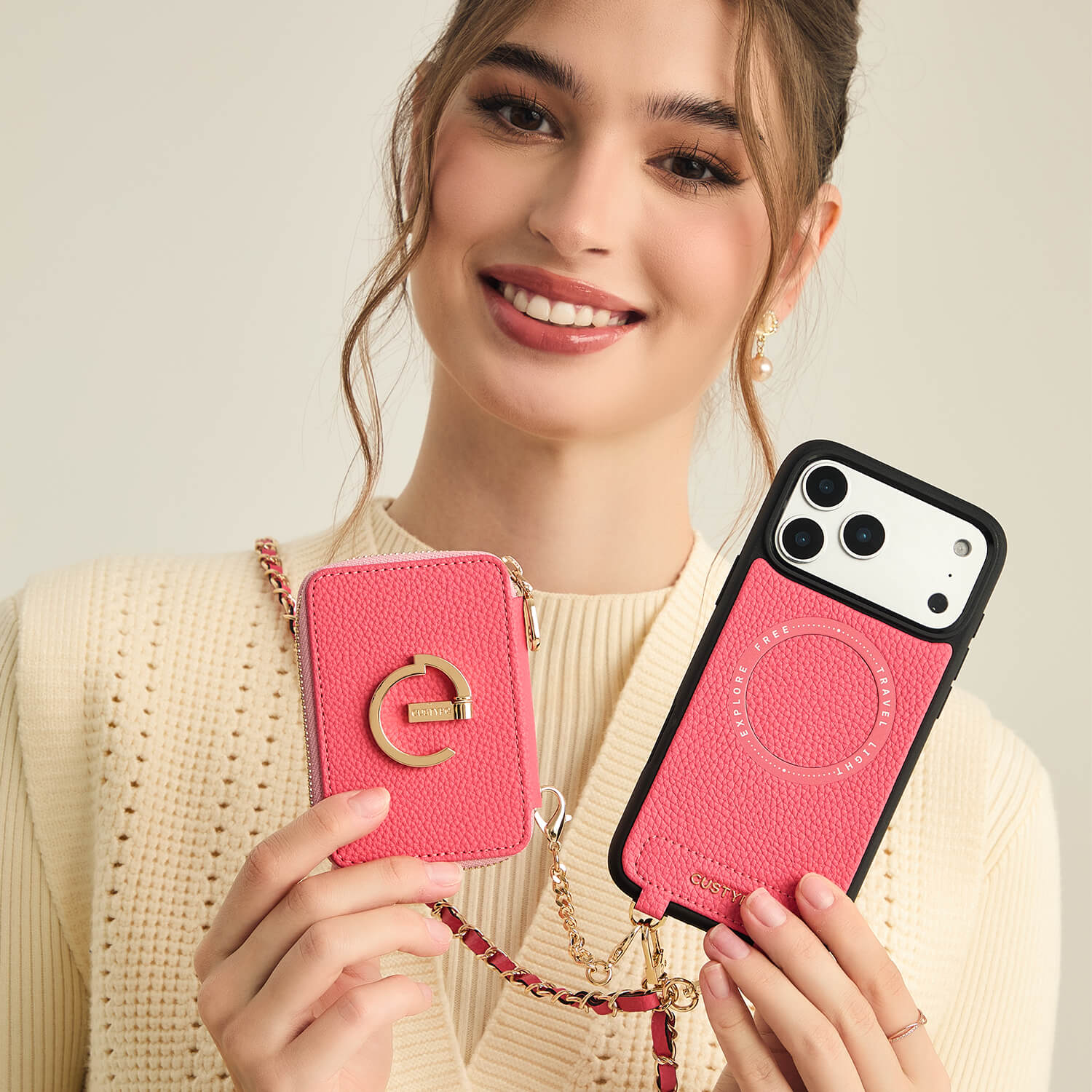 Allure Chain Series- Lanyard Magnetic Wallet Phone Case with Finger Holder