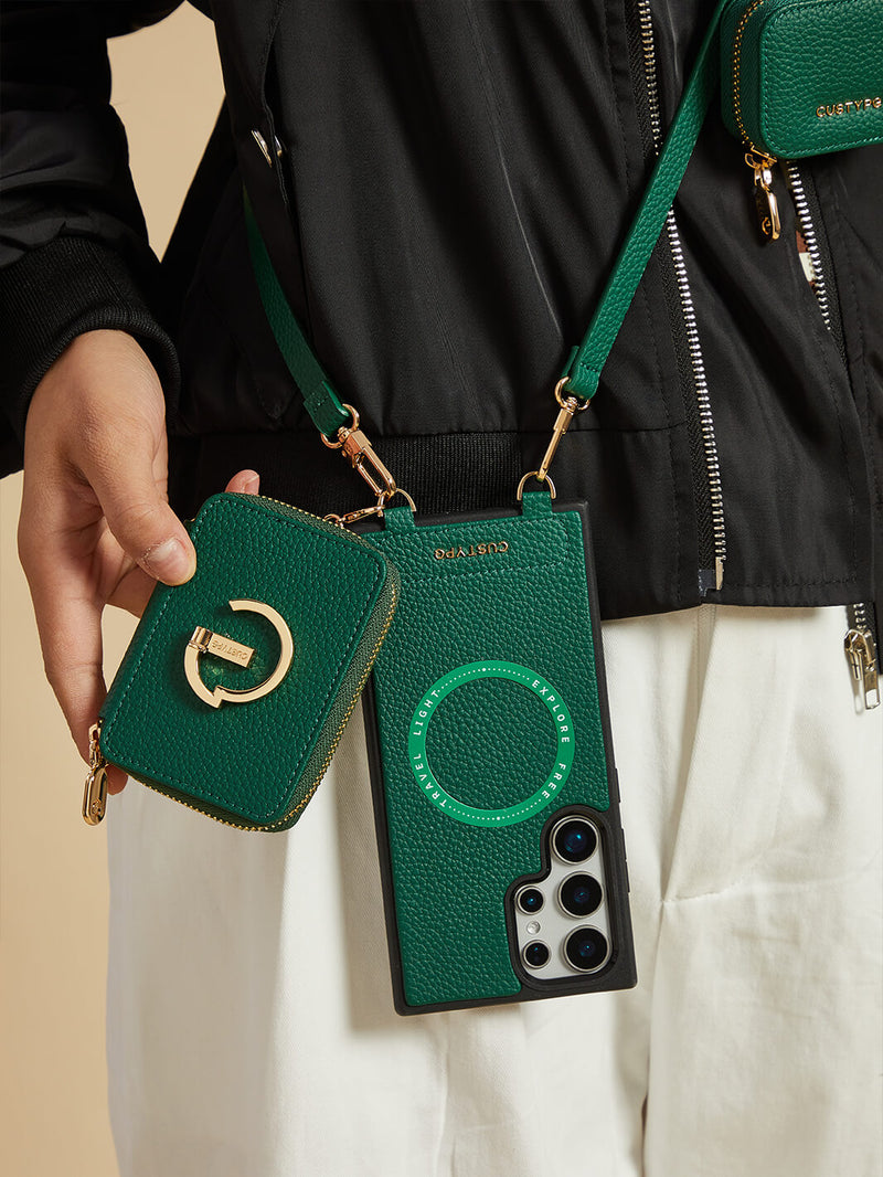 Original Design Set- Samsung Galaxy Wireless Charging Phone Case With AirPods Holder Set-Mobile Phone Cases-DETACHABLE WALLET & ROUND POUCH-Blue-Samsung S25 Ultra-Custype