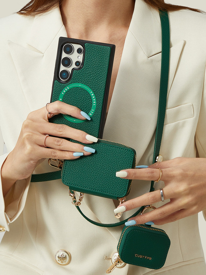 Unique Design Set- Samsung Galaxy Detachable Wireless Charging Phone Case AirPods Pouch Set-Mobile Phone Cases-DETACHABLE WALLET & PHONE POUCH-Beige-Samsung S25 Ultra-Custype