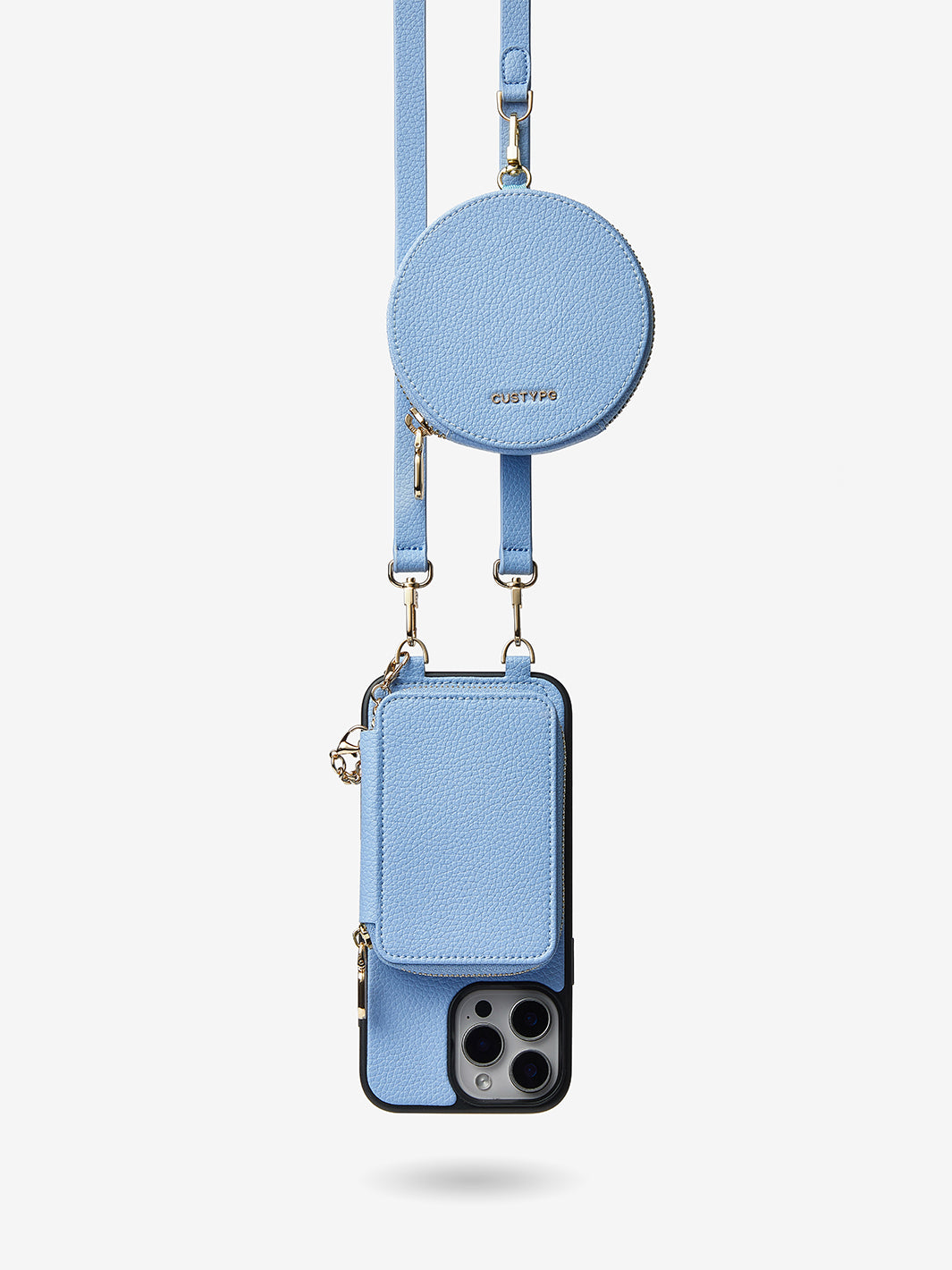 Unique Design Set- Detachable Wireless Charging Crossbody Wallet Phone Case Round Pouch Set-Mobile Phone Cases-DETACHABLE WALLET & ROUND POUCH-Blue-iPhone 16 Pro Max-Custype