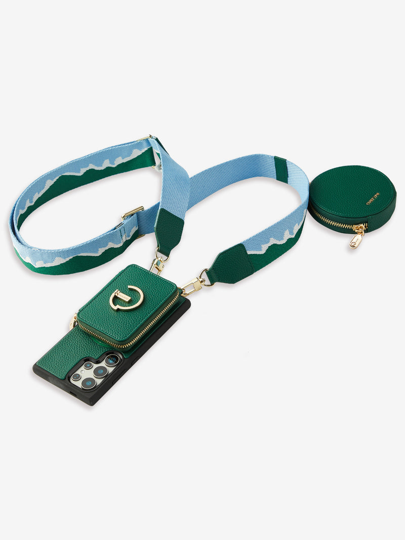 Original Design Set- Samsung Galaxy Webbing Crossbody Phone Case With Magnetic Wallet Round Pouch Set-Mobile Phone Cases-DETACHABLE WALLET & ROUND POUCH-Green-Samsung S25 Ultra-Custype