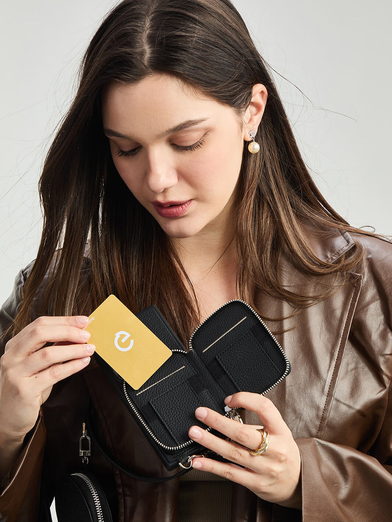 Silver Edge Kit- Samsung Galaxy Strap Magnetic Wallet Phone Case with Round Purse & Kickstand-Mobile Phone Cases-DETACHABLE WALLET & ROUND POUCH-Black-Samsung S25 Ultra-Custype