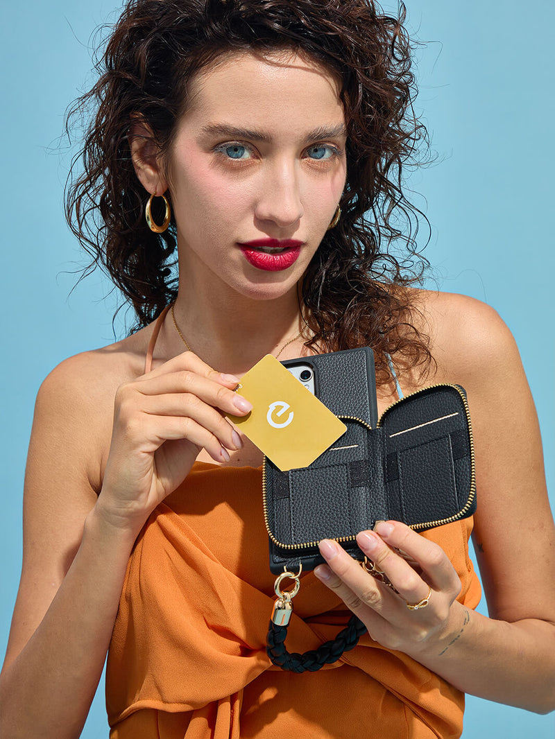 BraidTrend- Samsung Rope Style Wristlet Separable Wallet Phone Case-Mobile Phone Cases-WRISTBAND & PHONE POUCH-Black-Samsung S25 Ultra-Custype