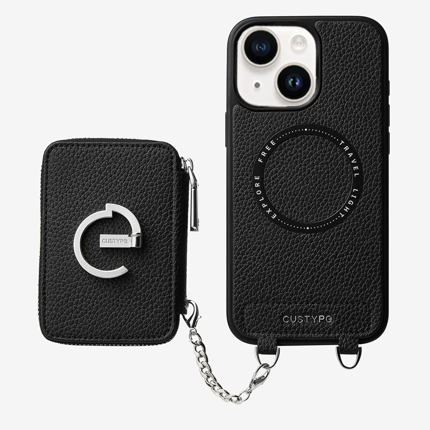 Custype iPhone 15 ケース、ストラップとカードホルダー付き、レザー